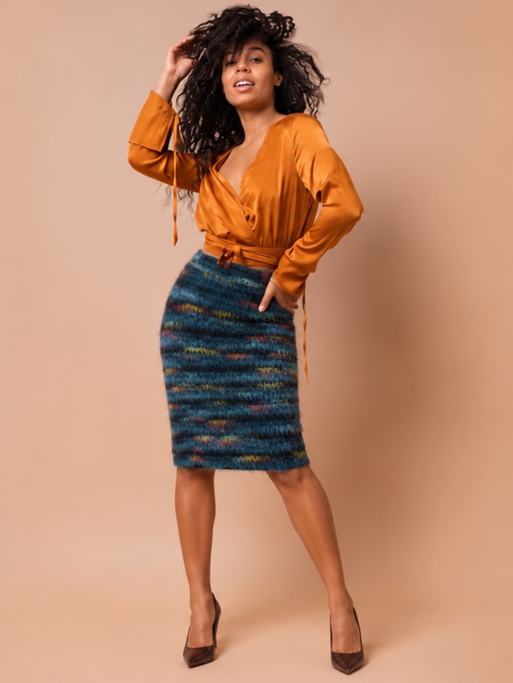 Anthropologie Maeve Feathered Wool Pencil Skirt Blue Multicolor Striped Size 4
